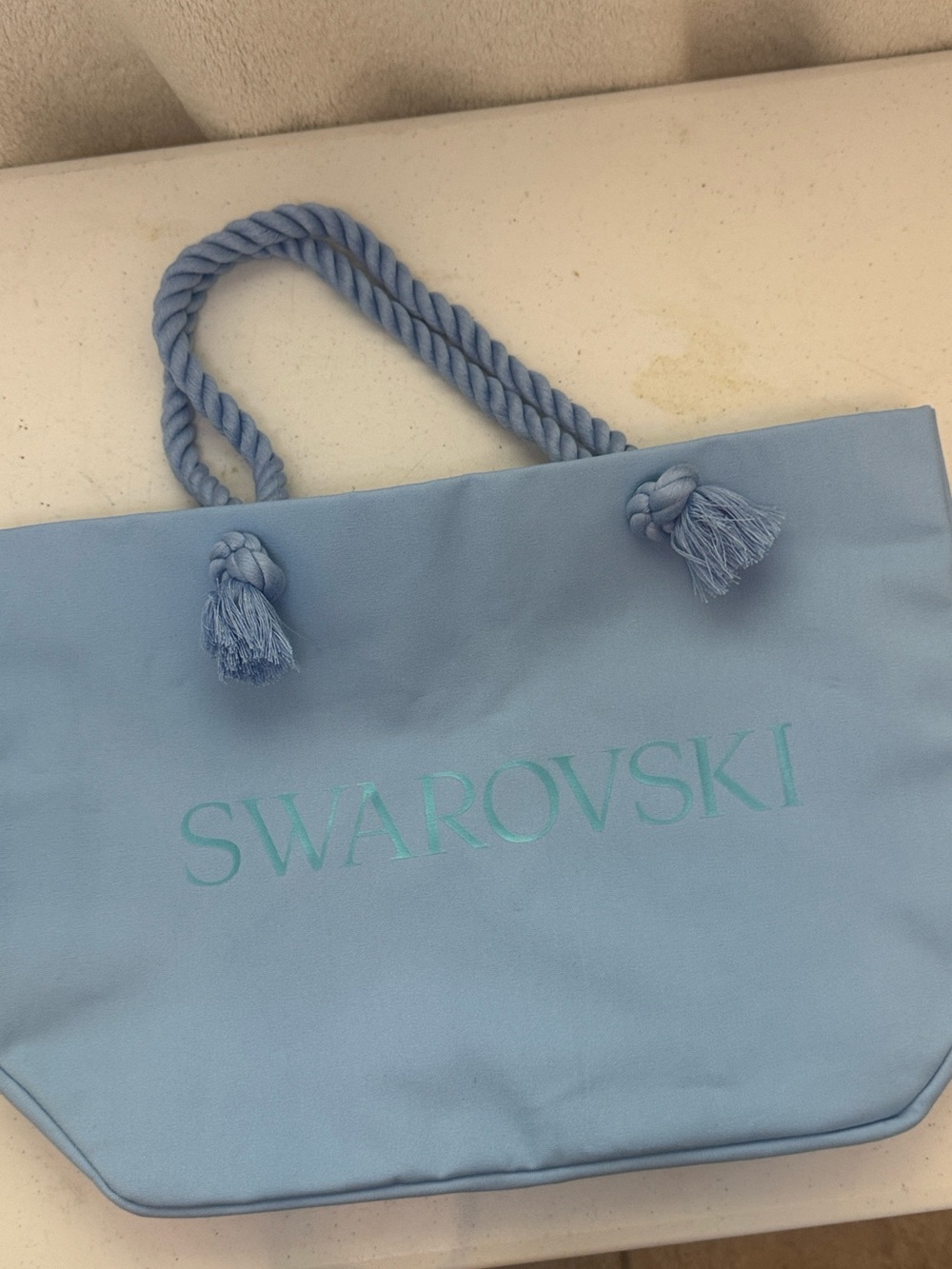 Swarovski Light Blue Rope-Handle Tote with small zipper pouch included